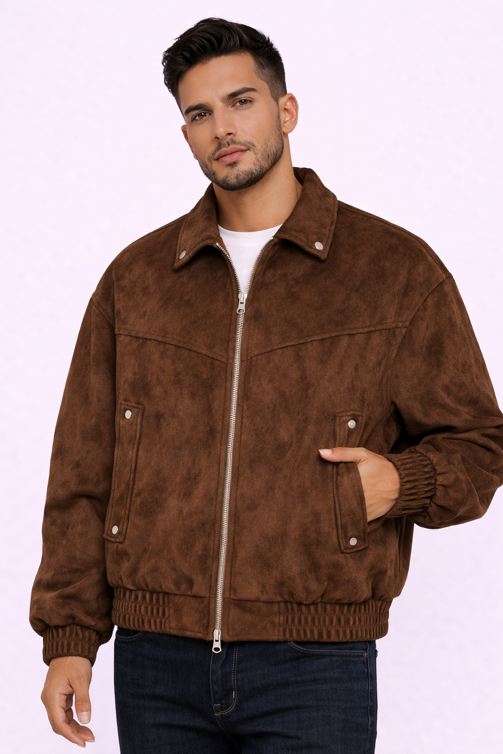Vintage Suede Jacket — Classic Brown